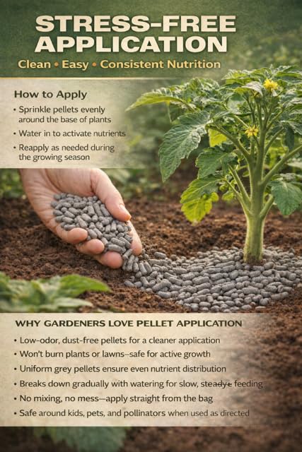 Happy Bunny Farms pellets support vegetable gardens with gradual nutrient release.