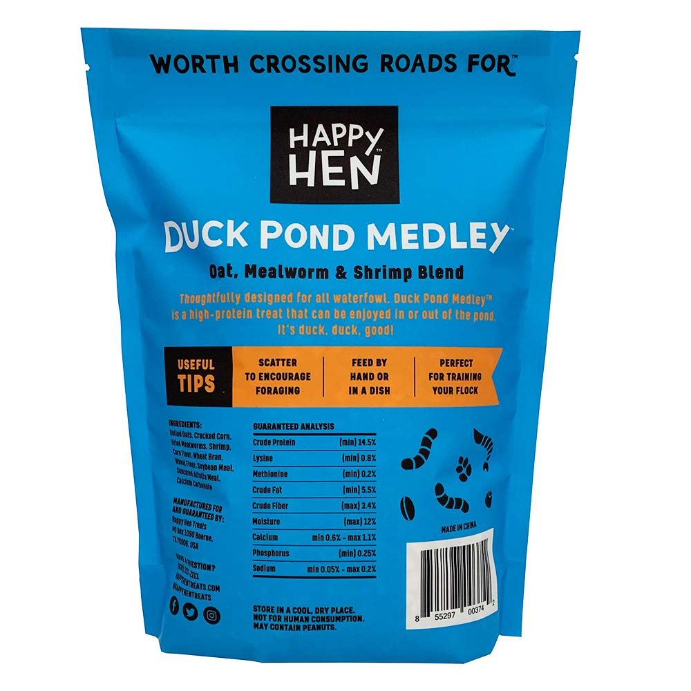Happy Hen Treats Duck Pond Medley bottle, convenient for quick duck snacks.