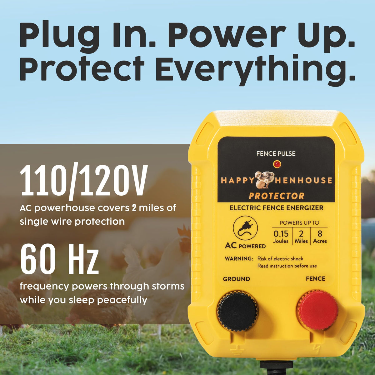 Happy Henhouse charger mounted on fence demonstrates quick, secure installation