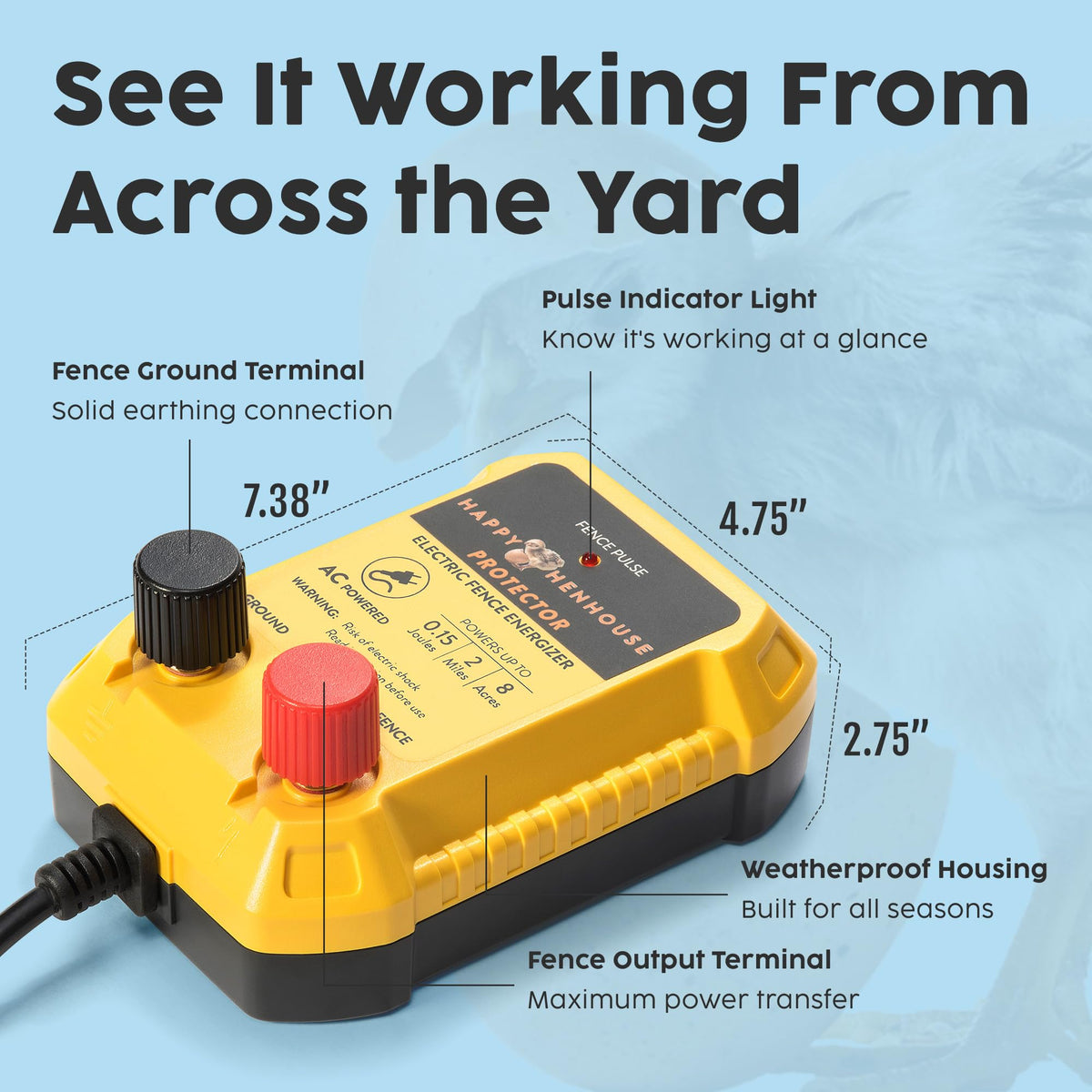 Happy Henhouse charger weather-resistant housing built to withstand real farm conditions
