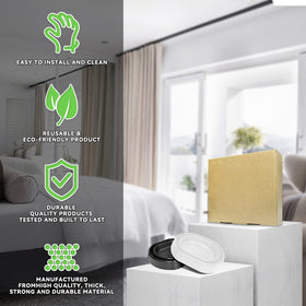 Traps fit standard legs for hotels and homes.