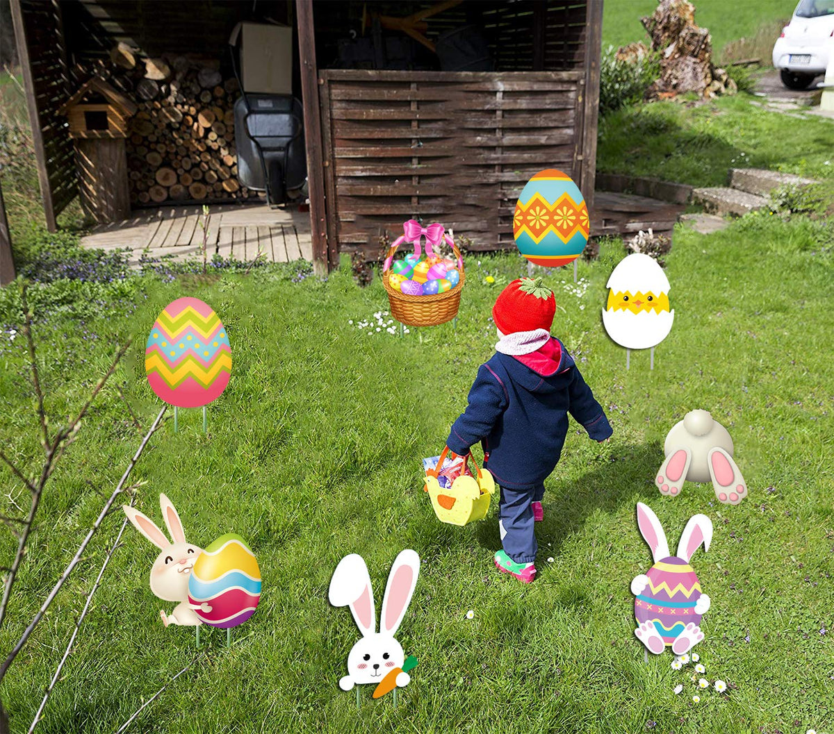 Happy Storm Easter yard sign egg basket sign ideal for front yards.