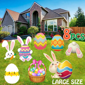 Happy Storm Easter yard sign egg front view enhances outdoor Easter decor.