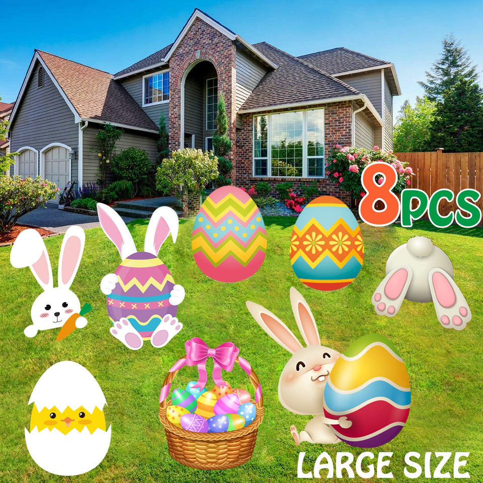 Happy Storm Easter yard sign egg front view enhances outdoor Easter decor.