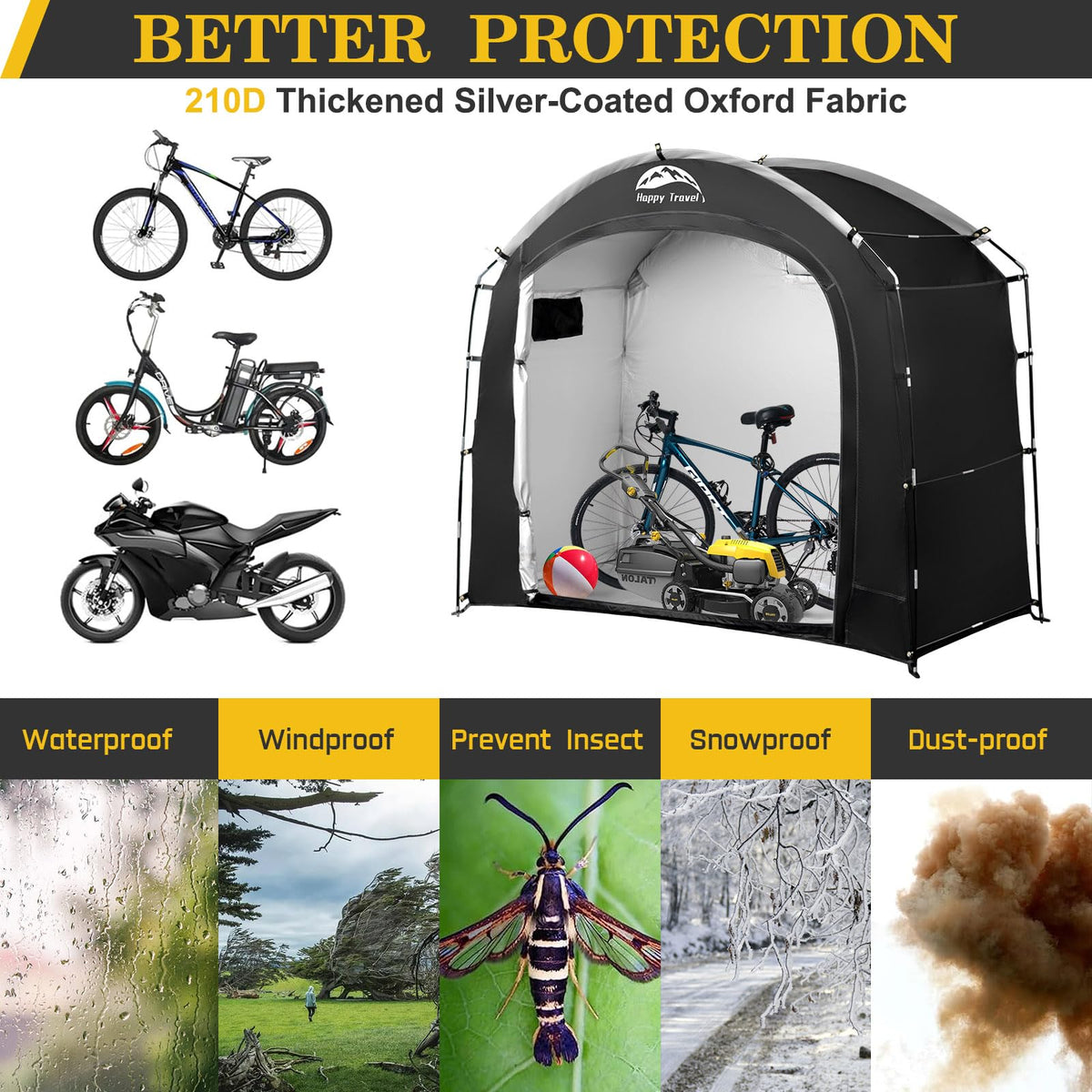 Happy Travel bike shed seam-tape waterproofing protects gear from moisture.