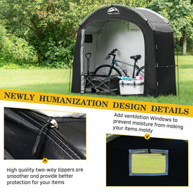 Happy Travel bike shed two-way-zip-door provides easy access and secure closure.
