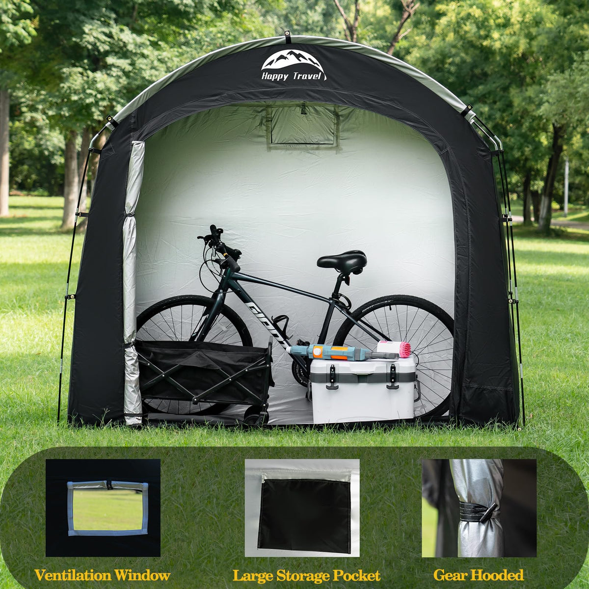 Happy Travel bike shed wind-resistant-design helps withstand outdoor conditions.