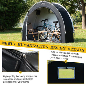 Happy Travel bike storage shed tent interior with bikes stored safely