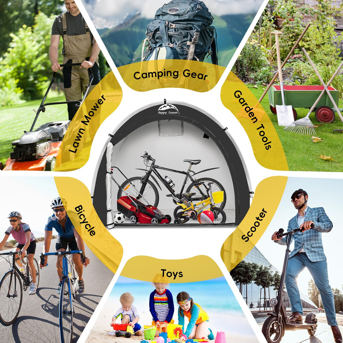 Happy Travel bike storage shed tent multi-use setup for bikes motorcycles and tools