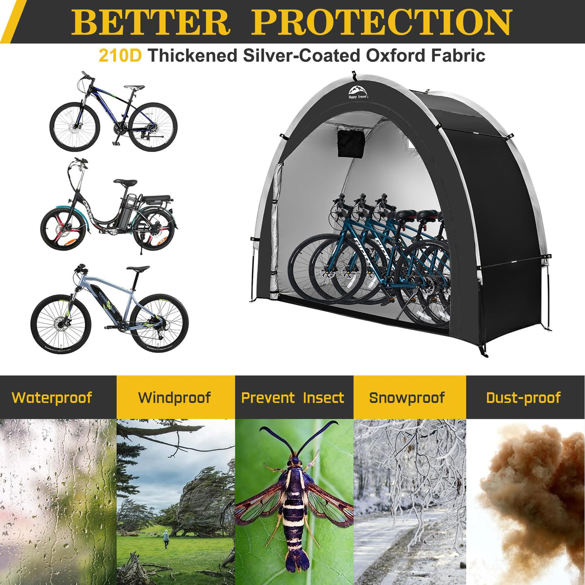 Happy Travel bike storage shed tent fabric close-up 210D Oxford PU4000 waterproof coating