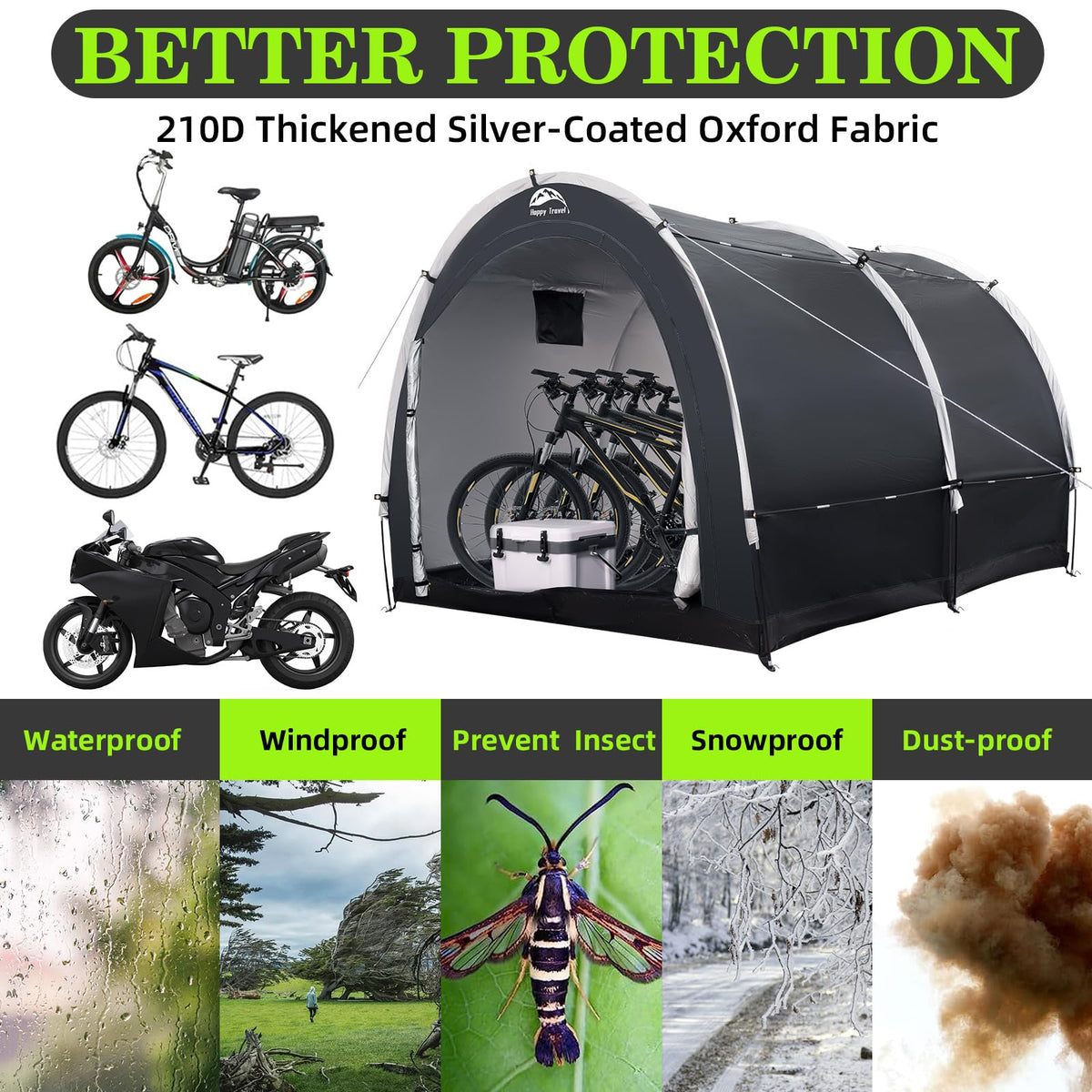 Happy Travel bike storage tent quick setup process in minutes