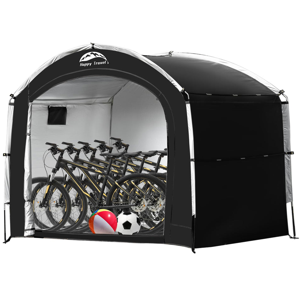 Happy Travel bike storage tent setup enables fast, mess-free outdoor organization.