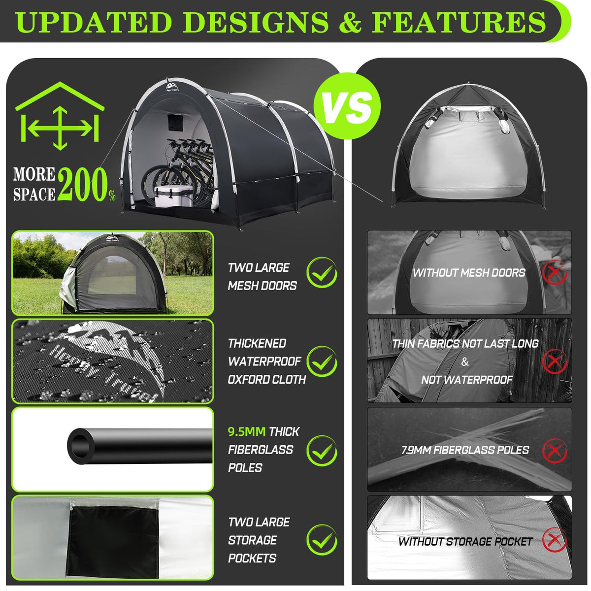 Happy Travel bike storage tent spacious interior ready for multiple bikes