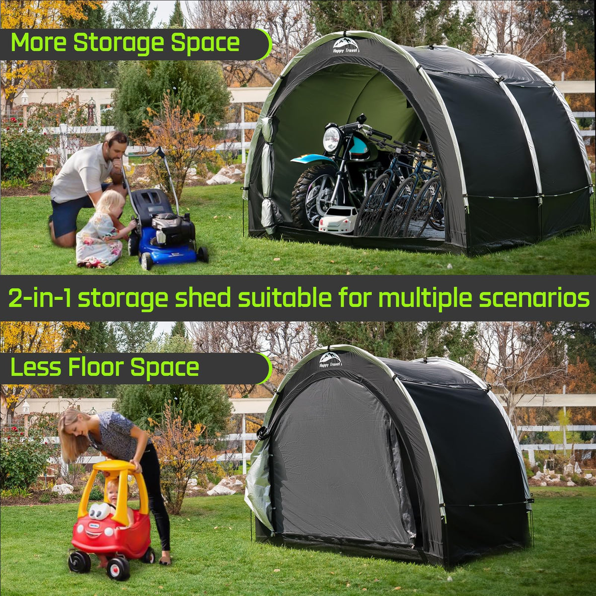 Happy Travel bike storage tent waterproof fabric close-up protects gear