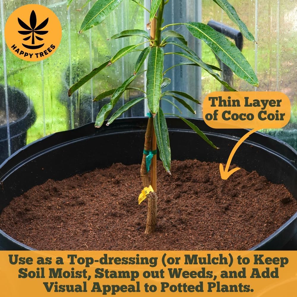 Happy Trees Coco Coir mulch or soil amendment supports sustainable gardening.