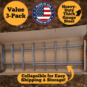 Happy Trees heavy-duty cage folds flat for off-season storage in garage or shed.