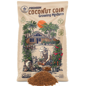 Happy Trees Hemp Coco Coir loose fiber in a bag for easy handling and moisture retention.