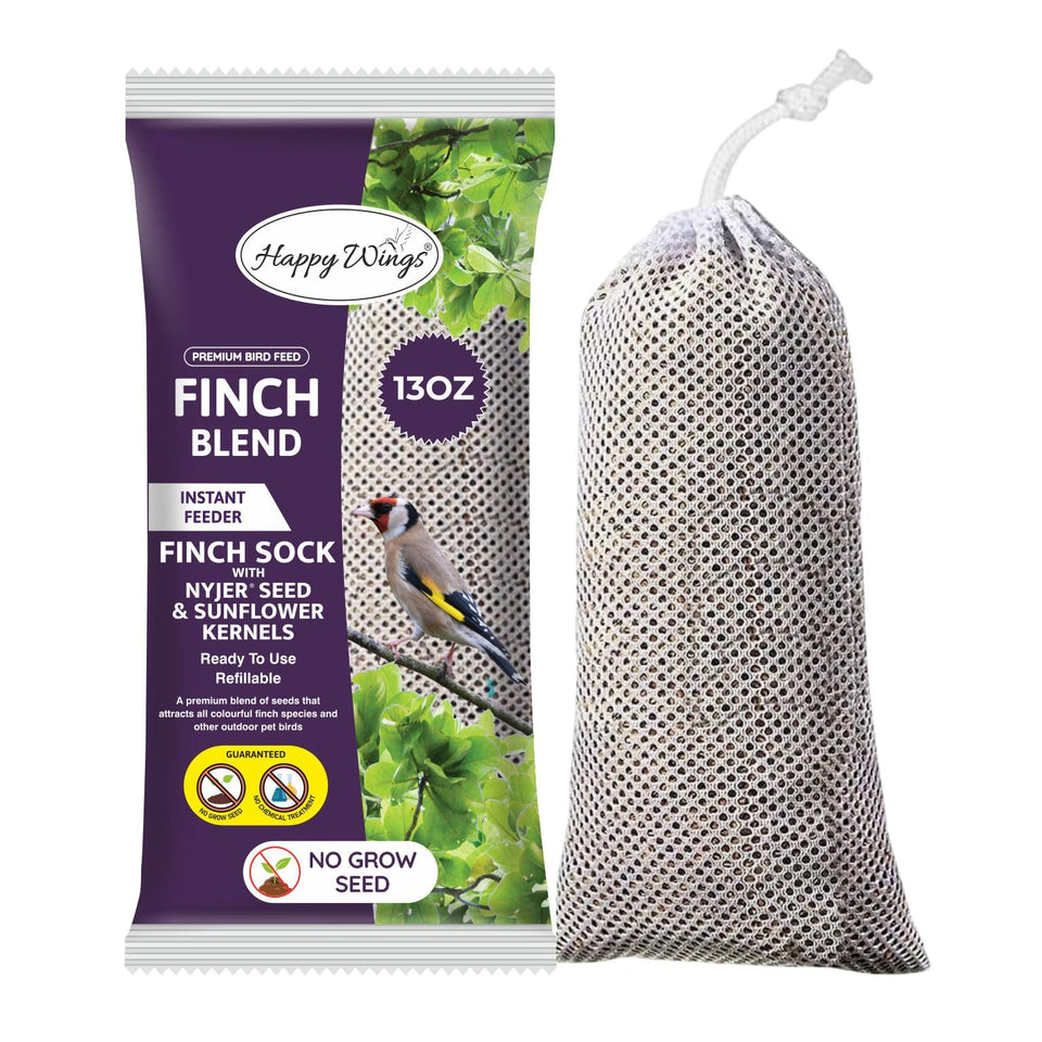 Happy Wings Finch Blend prefilled sock ready to hang for small birds.