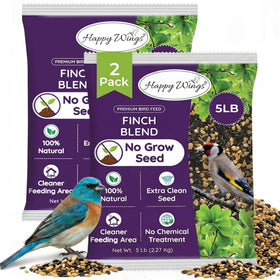 Happy Wings Finch Blend seed mix pour attracts colorful backyard finches.