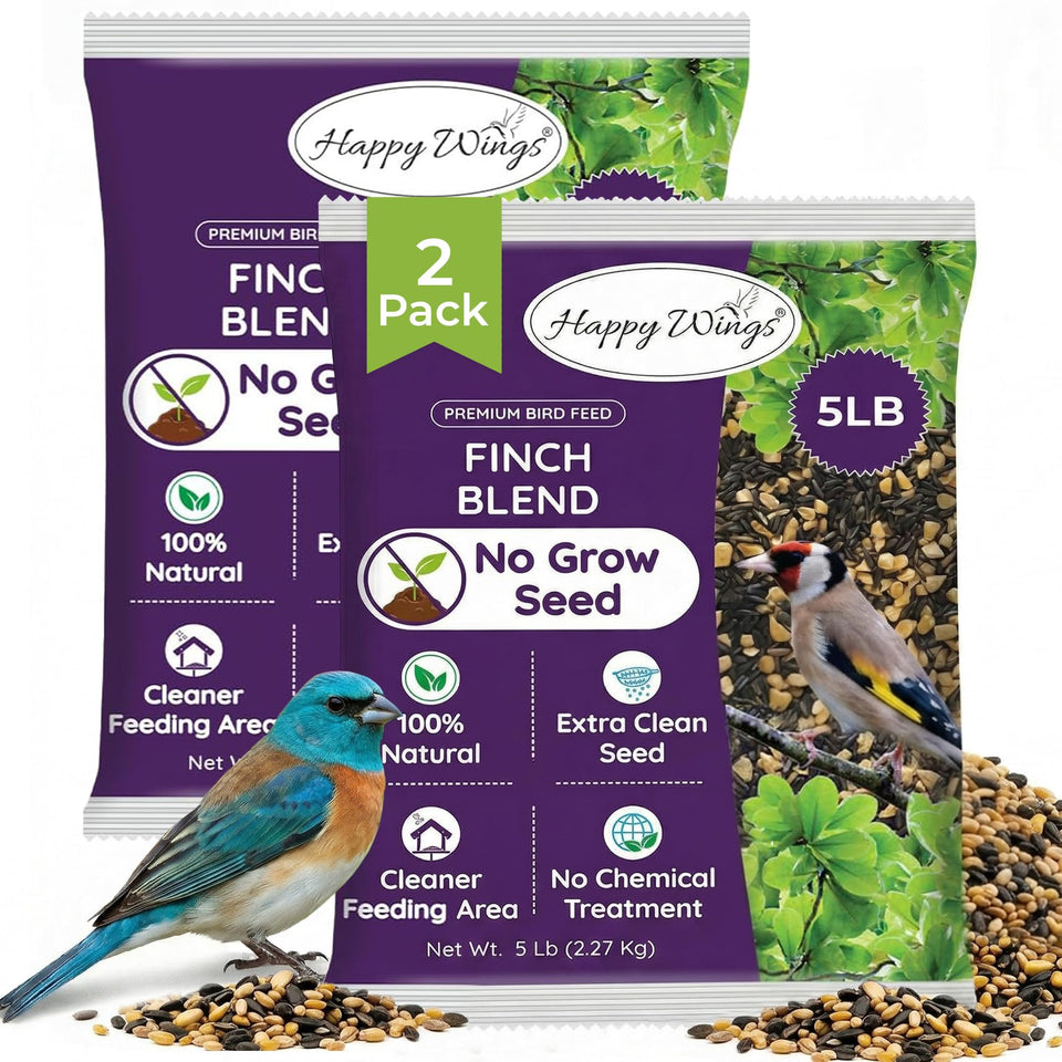 Happy Wings Finch Blend seed mix pour attracts colorful backyard finches.