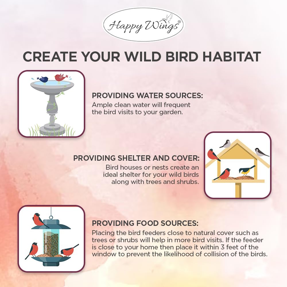 Happy Wings high-oil, protein seeds supporting energetic backyard birds.