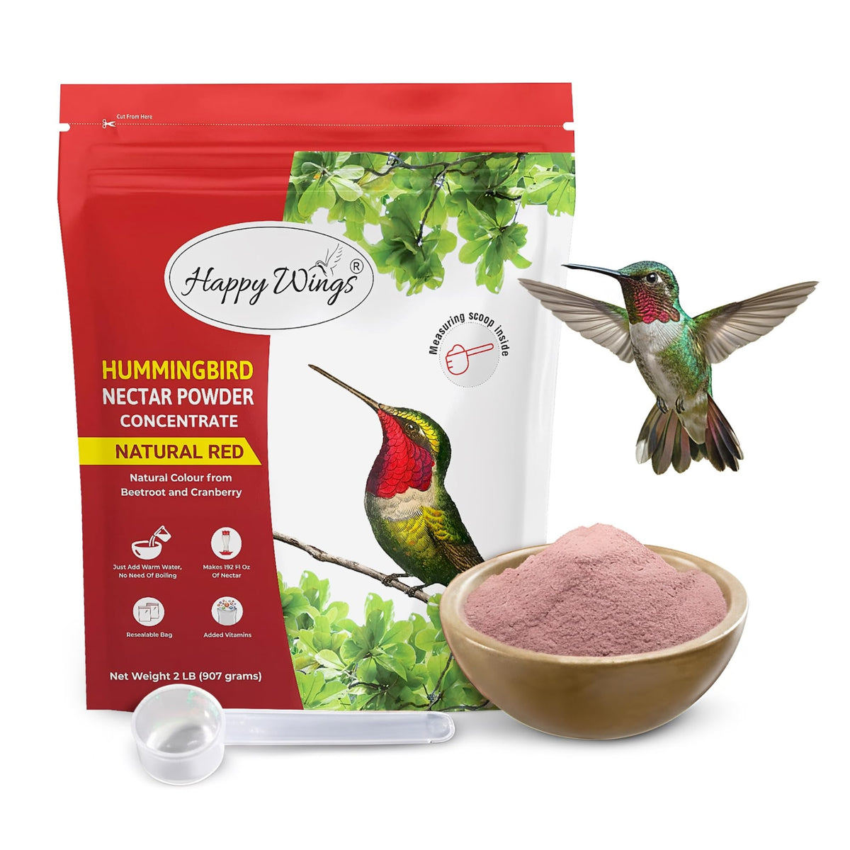 Happy Wings hummingbird food powder pack for easy, fresh nectar preparation