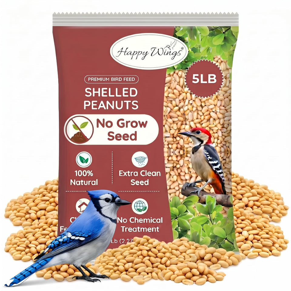 Happy Wings shelled peanuts bag view for easy yard feeding.