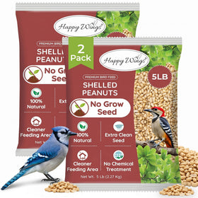 Happy Wings shelled peanuts packfront with two-pack packaging for backyard birds.