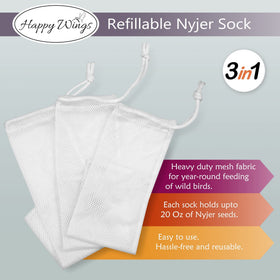 Happy Wings socks hanging outdoors to support ongoing backyard visits.