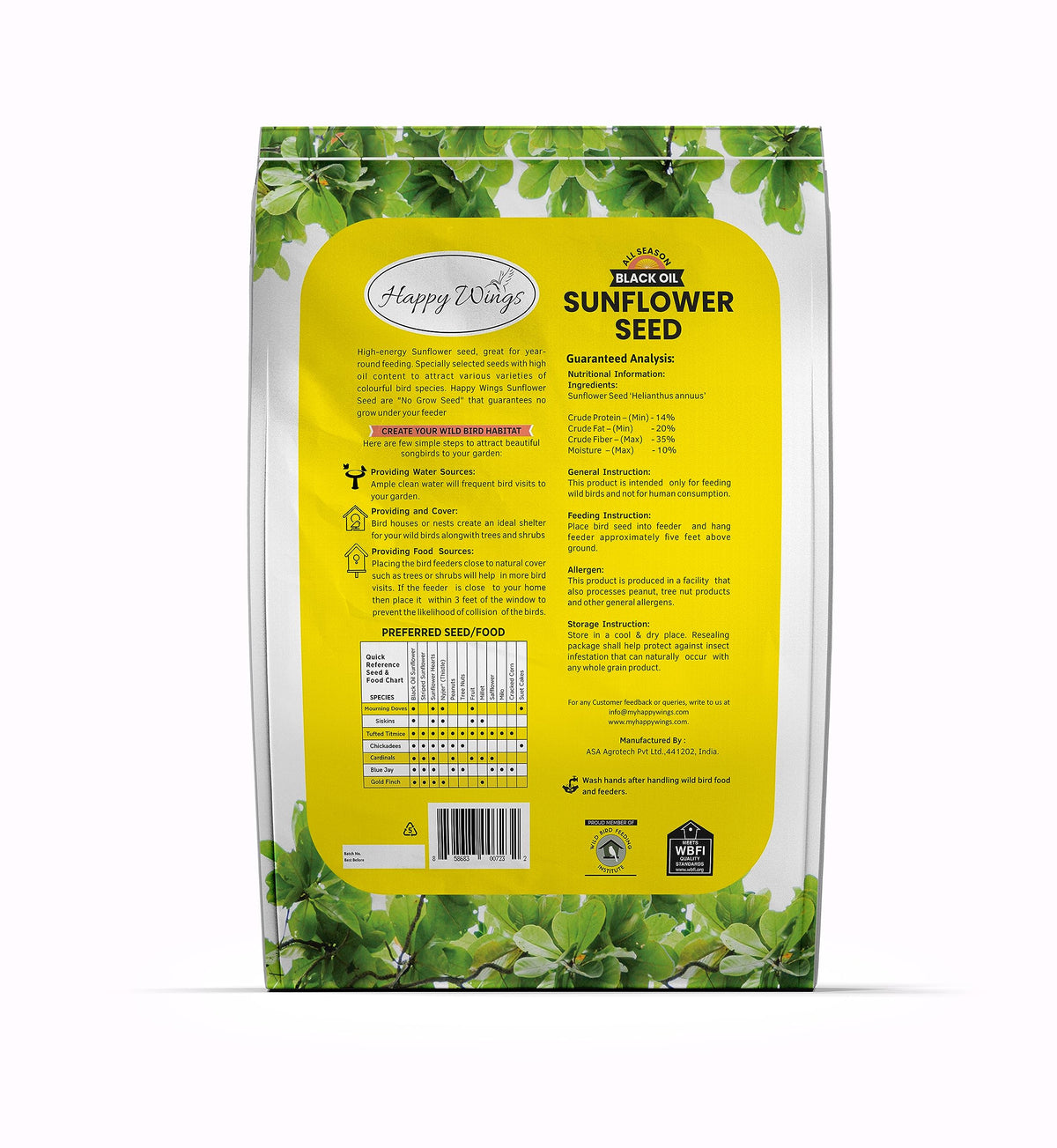 Happy Wings sunflower seeds quality-pack ensures freshness for birds