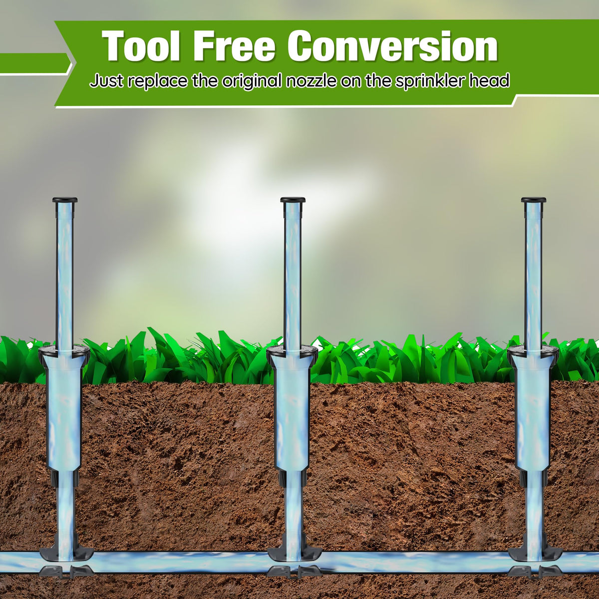 Tool-free conversion to drip irrigation with HappyAlley nozzle