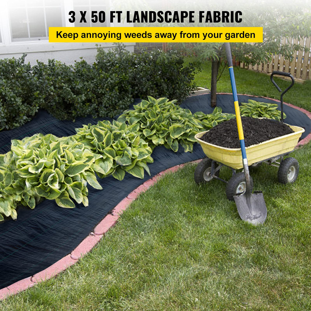 Happybuy heavy-duty weed-blocker fabric prevents weeds in garden beds.