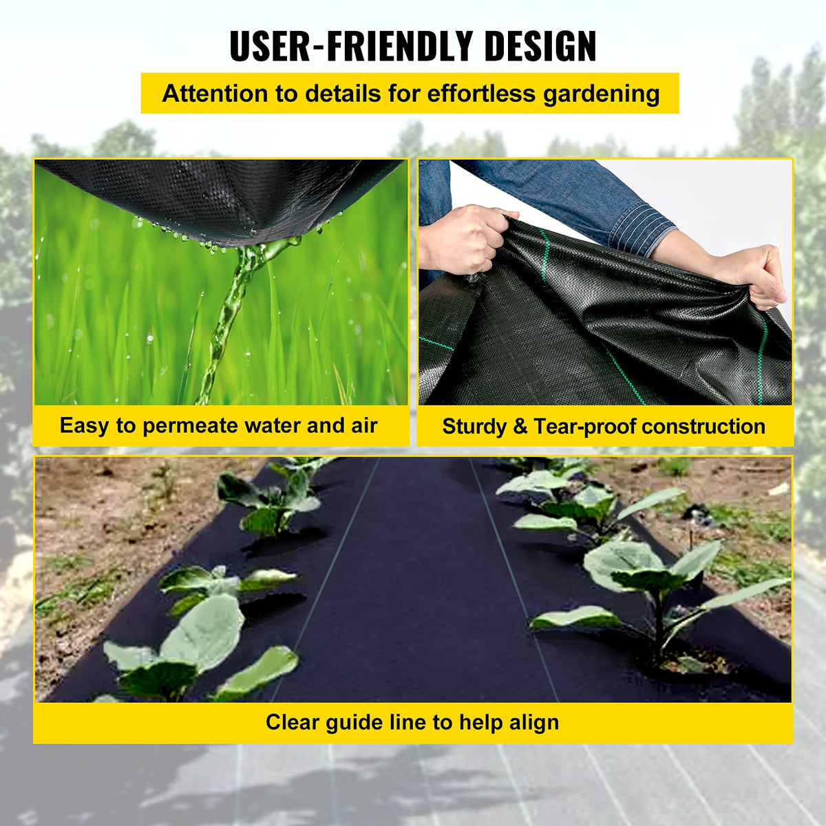 Happybuy permeable weed barrier roll allows water and air to pass.