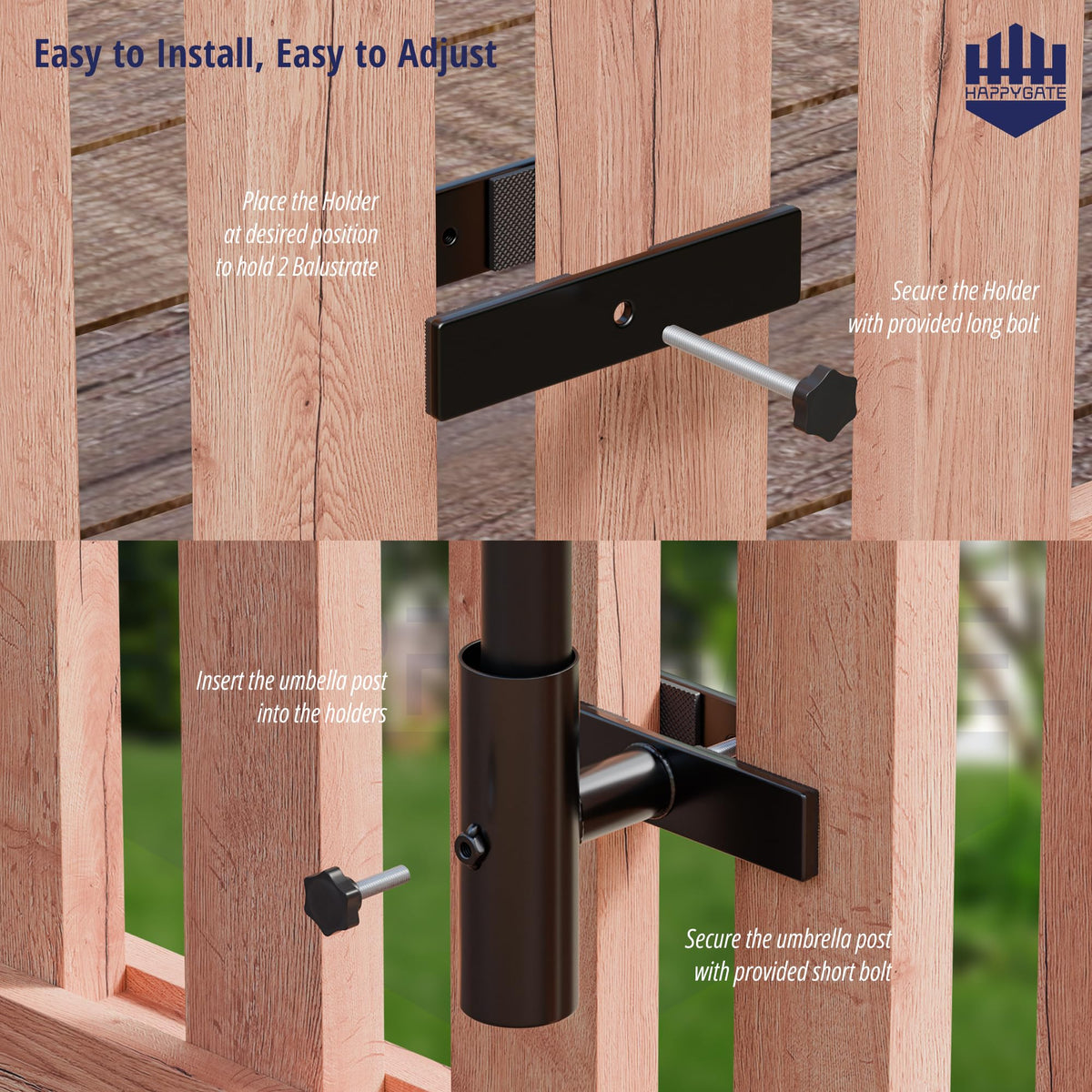 HAPPYGATE no-drill installation uses included anchors for quick setup.