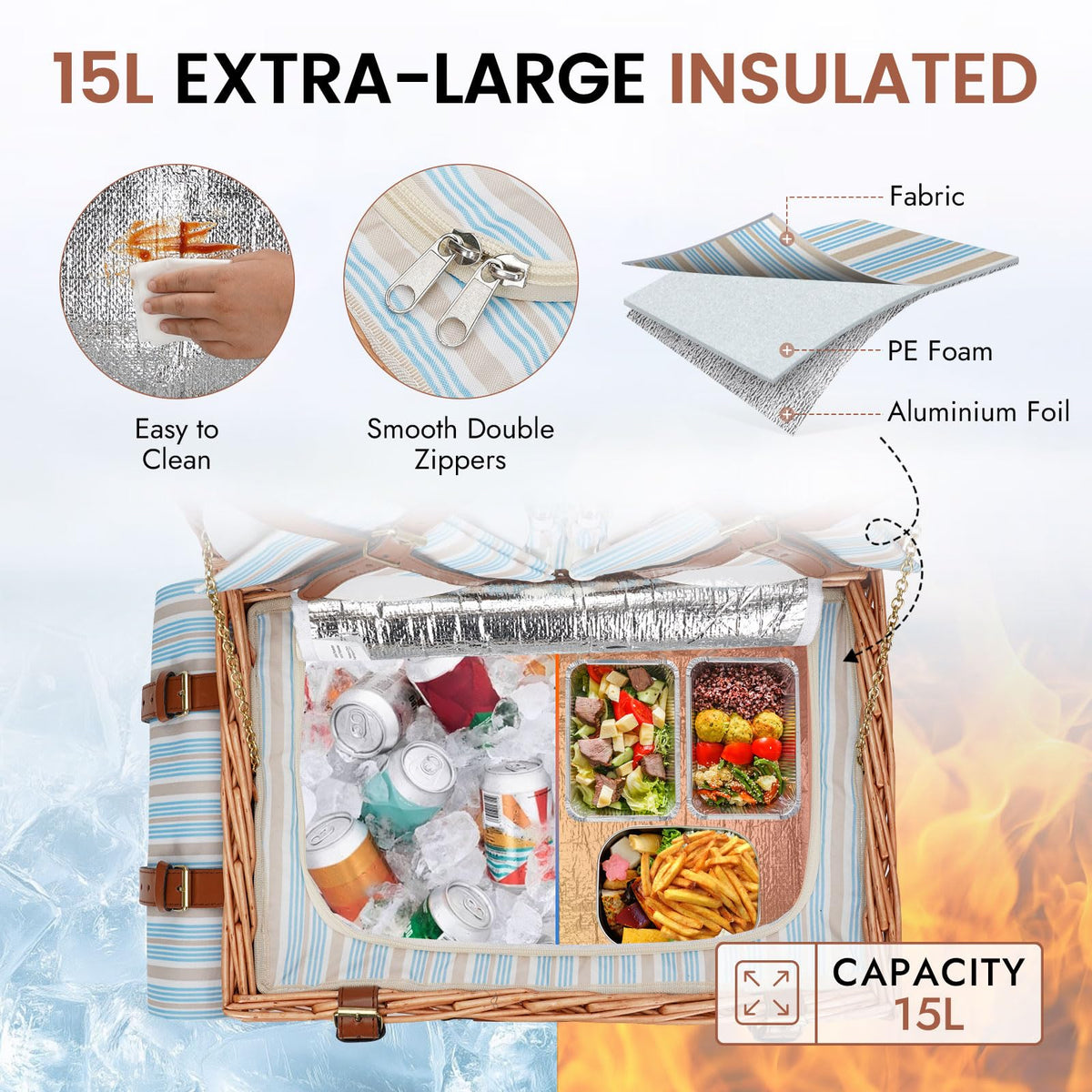 HappyPicnic insulated cooler compartment keeps drinks cool during sunny outings