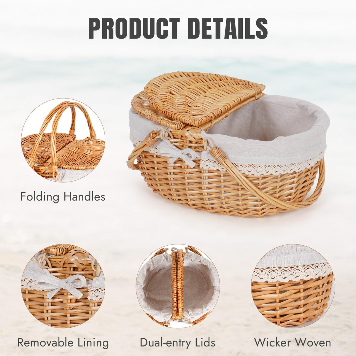 HappyPicnic basket lace detail adds vintage elegance and charm