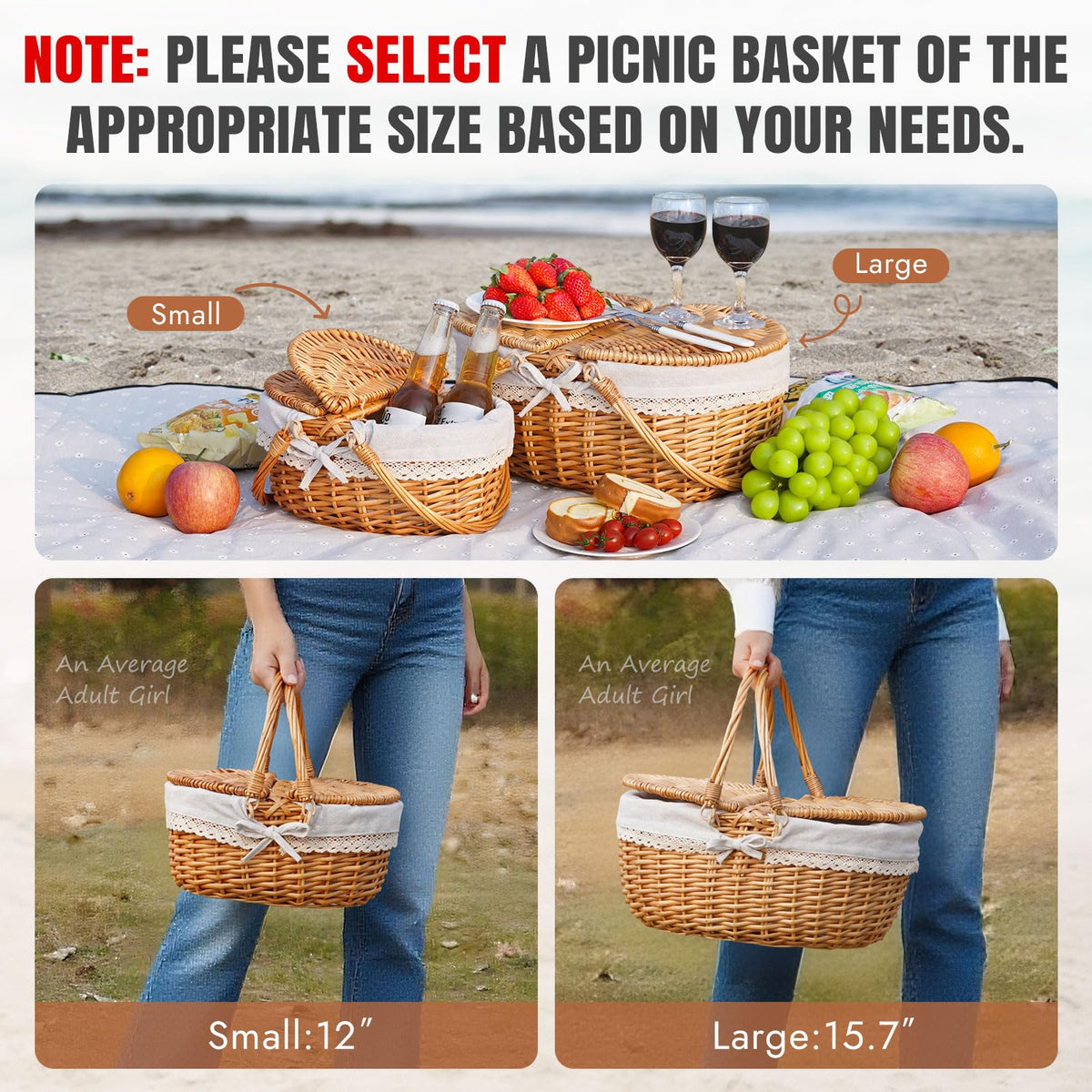 HappyPicnic basket lid open, spacious interior for packing meals