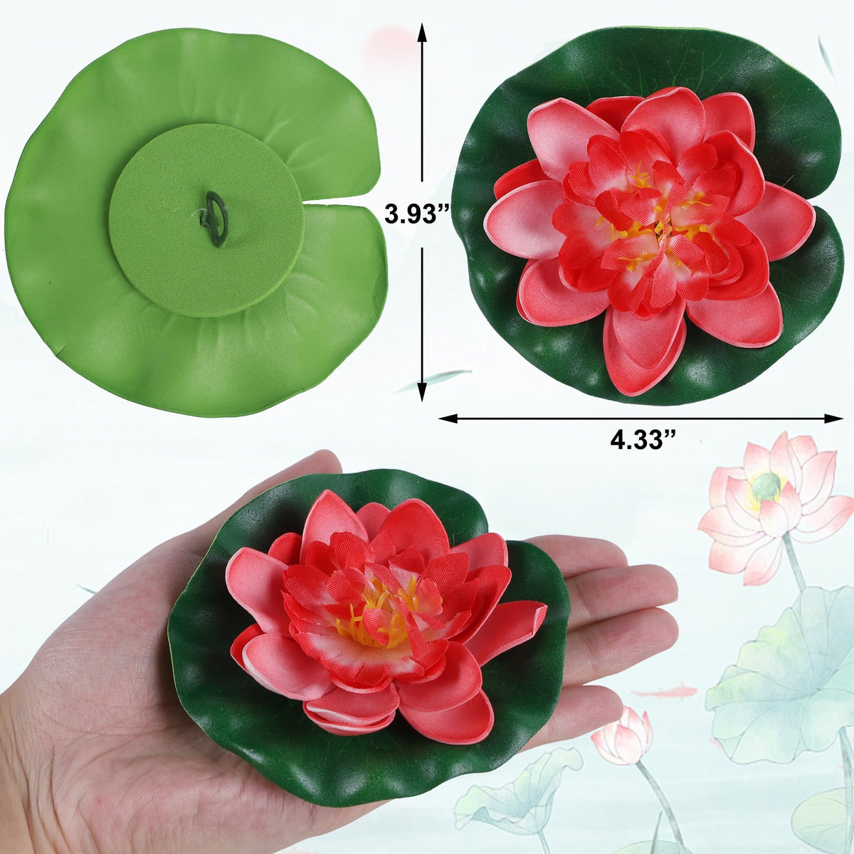 Happy Trees floating lotus flower display in a water feature, enhancing realism.