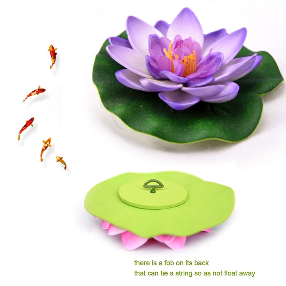 Happy Trees artificial lotus flower floats in a pond, creating a lifelike focal point.