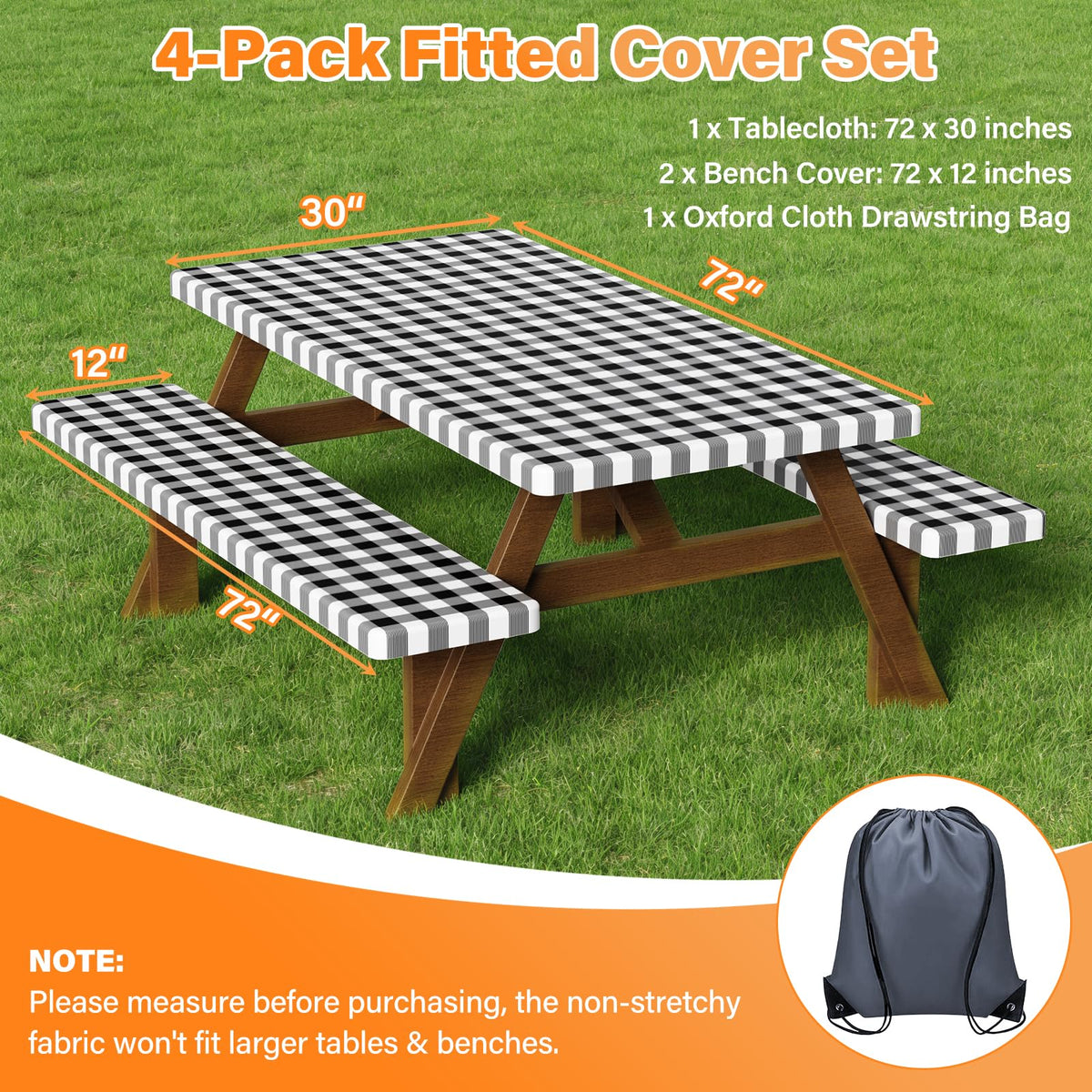 HappyTrends bench cover 72x12in secures seating during outdoor meals.