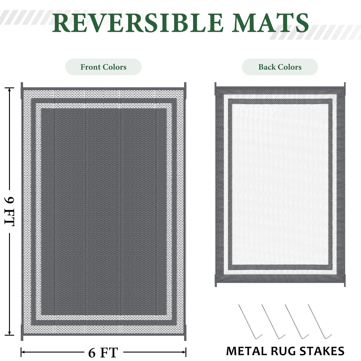 HappyTrends reversible rug close-up showing dual patterns for quick outdoor style changes.