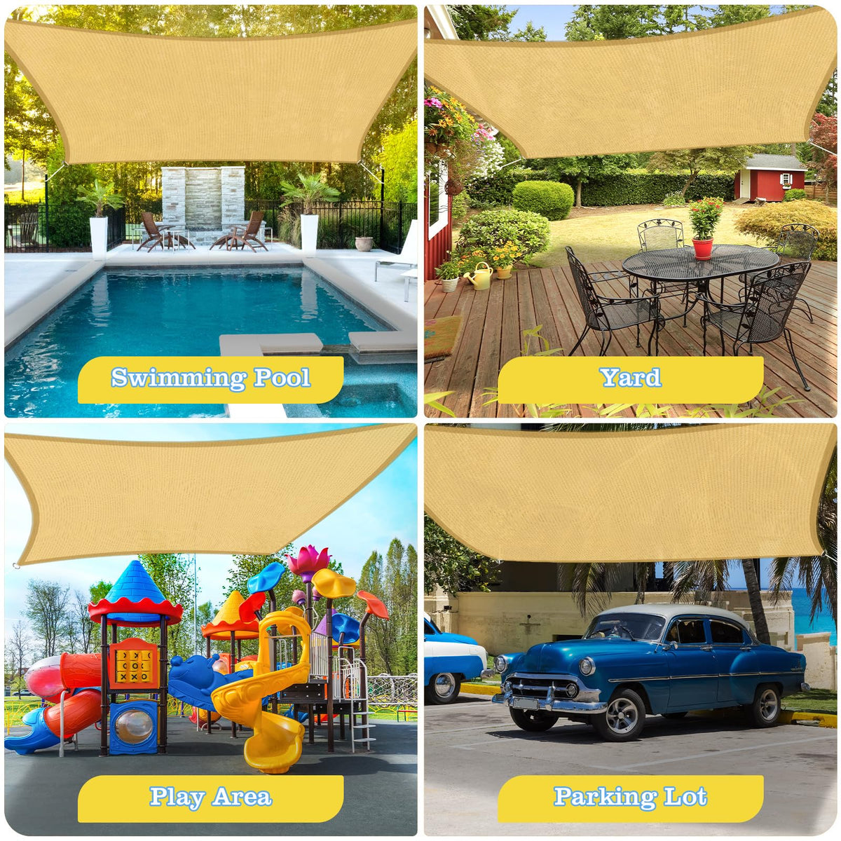 HappyTrends shade sail used at beach outing protects family from sun