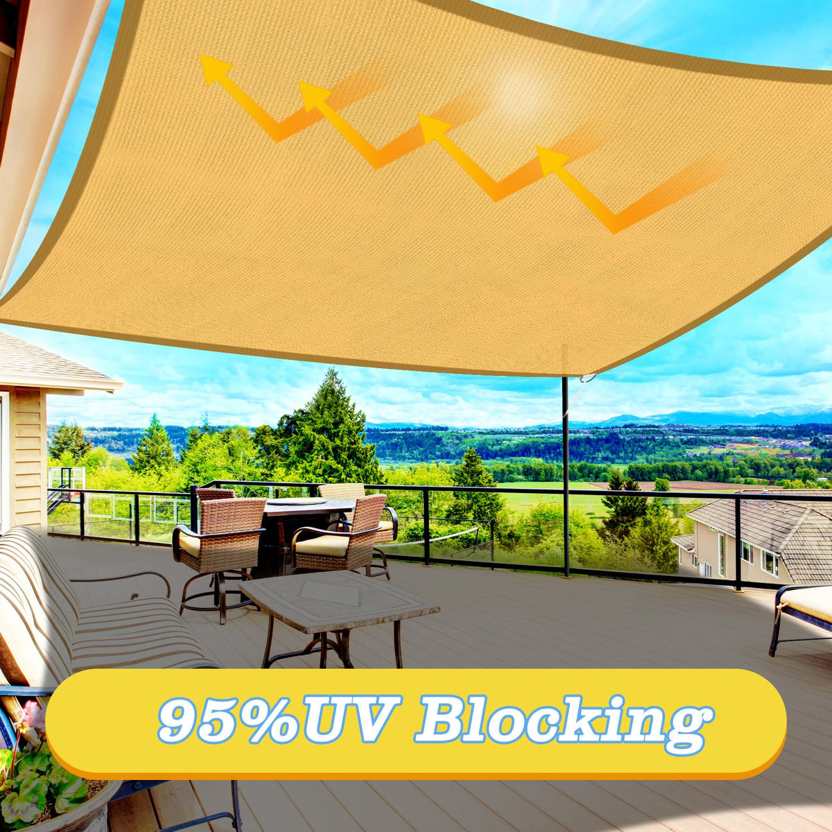 Rust-resistant stainless steel D-rings on HappyTrends shade sail
