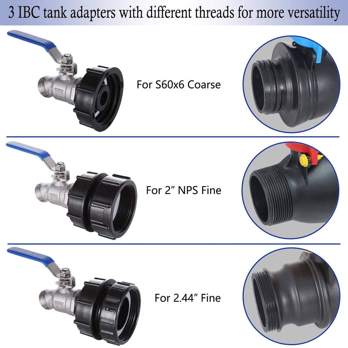 Happywins 2.44-inch fine-thread adapter seals tightly for leak-free operation.