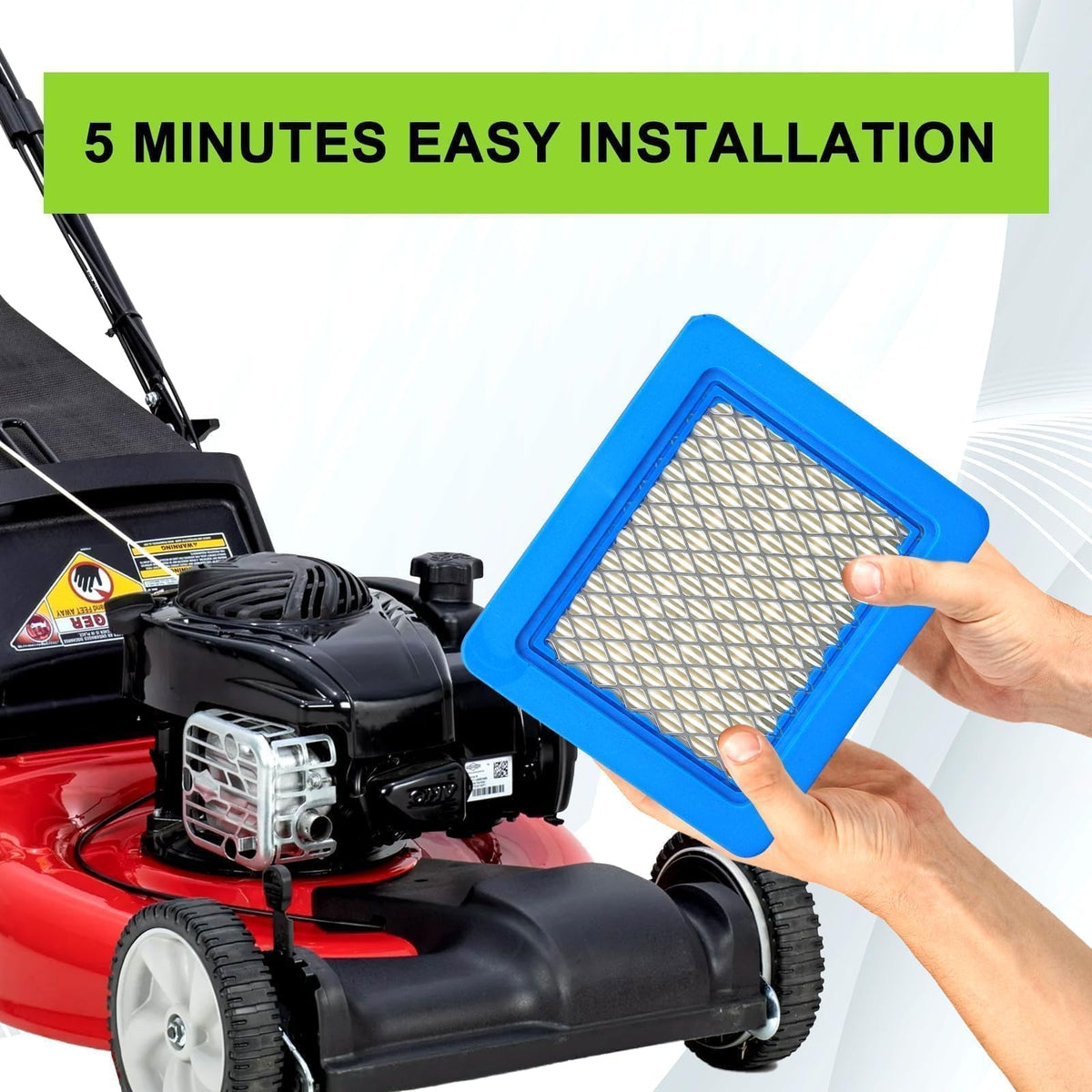 Harbot 491588S air filter in mower use demonstrates clean intake and improved airflow.