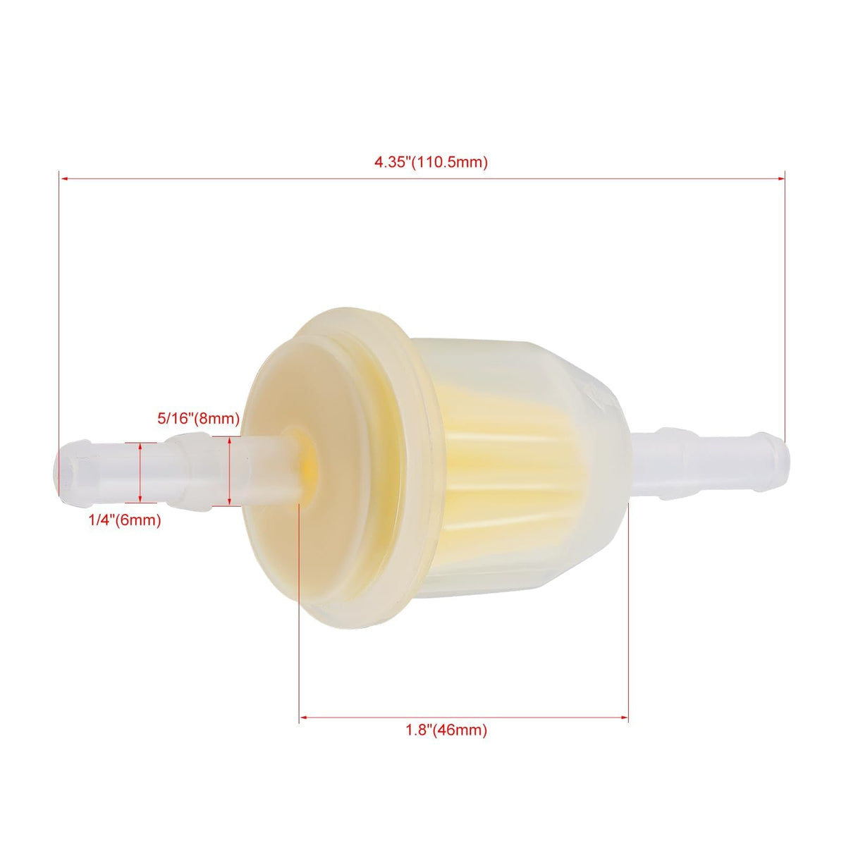 Harbot AM116304 filter for 1/4 to 5/16 inch fuel lines installation ready.