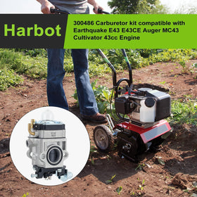 Harbot E43 carburetor fitting enabling seamless auger upgrades.