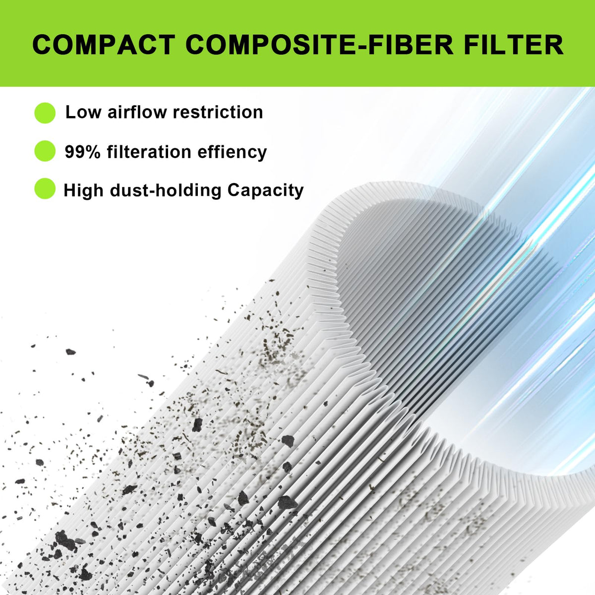 Filtration media closeup emphasizing dust-holding capacity