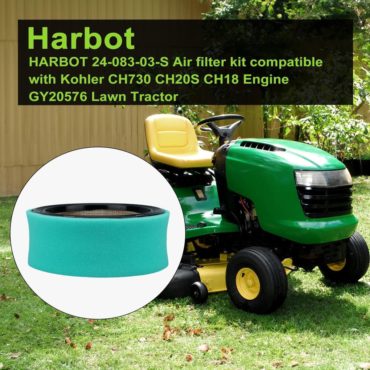 Harbot JD L130 air filter component supports reliable lawn tractor performance.