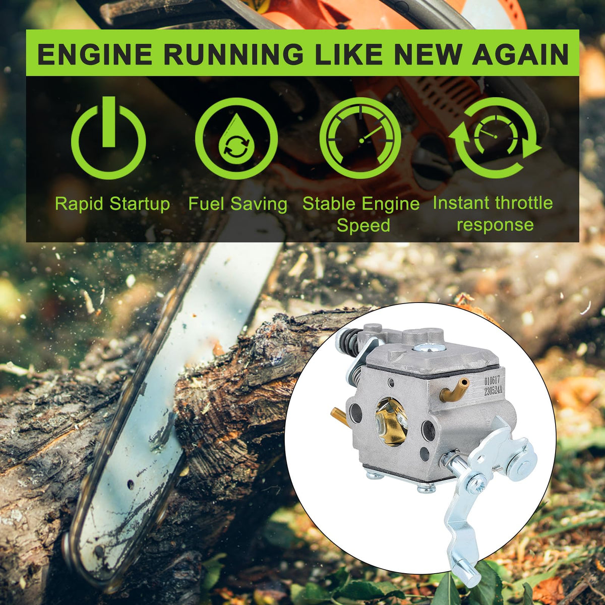 Harbot carburetor includes two fuel lines and gaskets for easy fit.